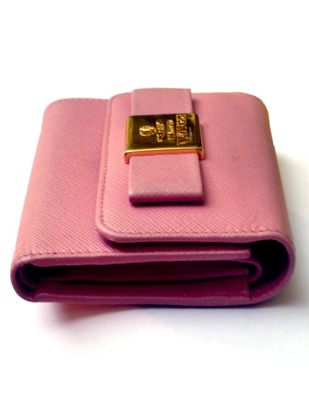 Prada Pink Saffiano Leather Bow Flap Trifold Wallet - Picture 8 of 12